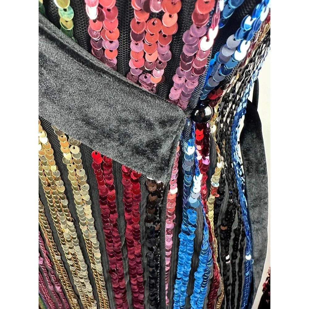 Lulu's Pretty Prismatic Rainbow Striped Sequin Midi Robe Dress TS Era's Style S - Picture 5 of 15